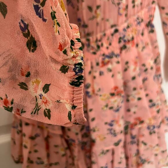 Loveshackfancy Popover Sunset Pink Floral Silk Mini Dress Size S - Picture 10 of 14